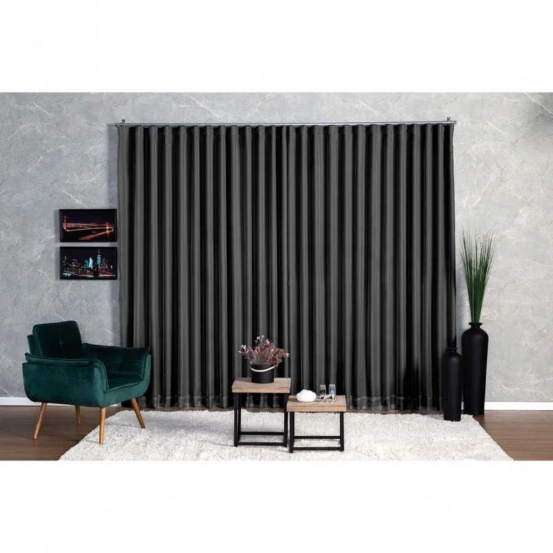 Cortina Blackout Com Voil 2,80x2,70cm Para Trilho Suíço Preto Ludatex