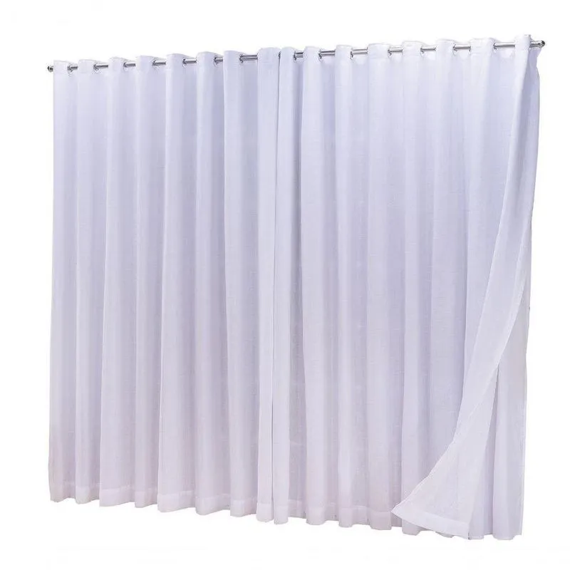Cortina Para Varão Duplo Microfibra Com Linho 4,00x2,50m Branco Ludatex