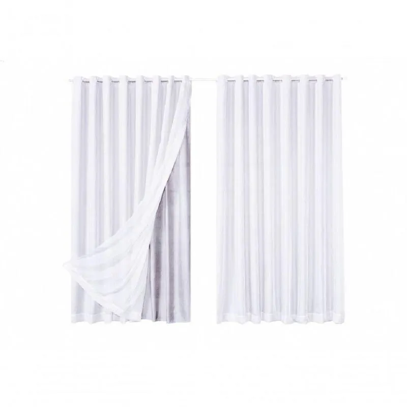 Cortina Microfibra Com Voil 4,00x2,80m Para Varão Simples Branco Ludatex