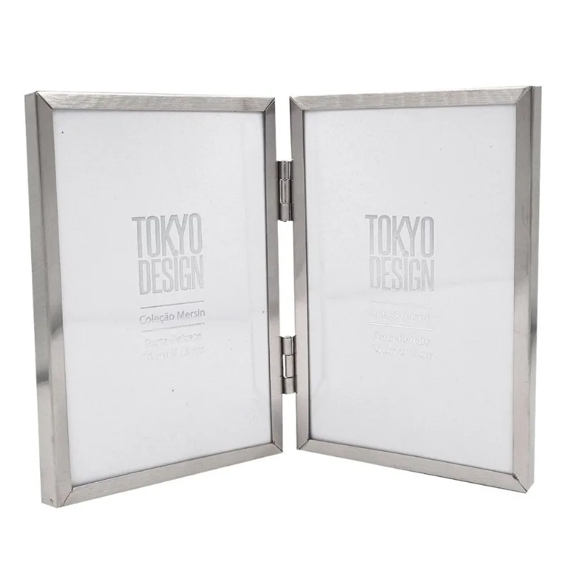 Porta Retrato Duplo Mersin 10x15cm em Aço Inox Tokyo Design - LC