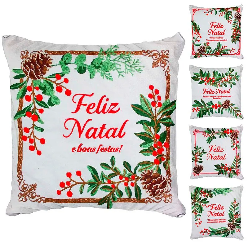 Capa P/ Almofada Natalina 43x43cm em Poliéster Multiart- Sortidos