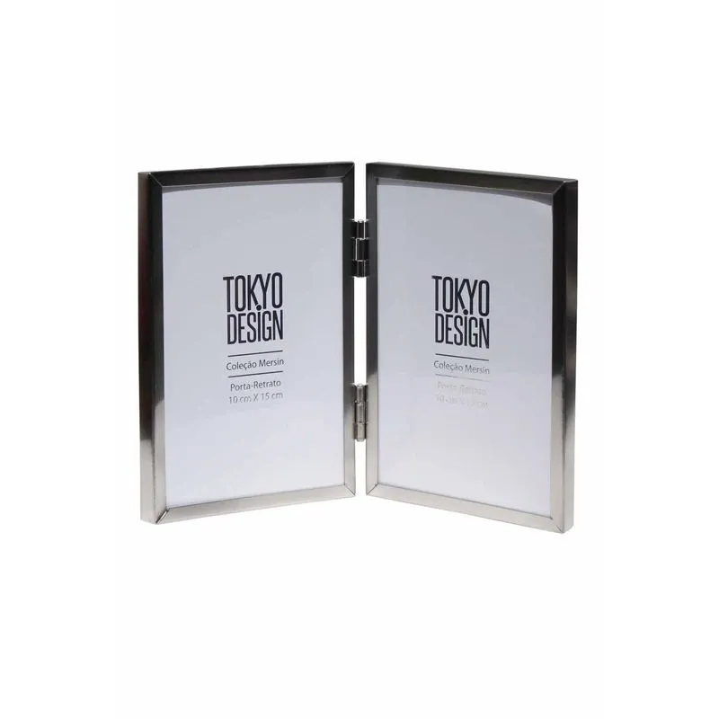 Porta Retrato Duplo Livro Abre Fecha Em Metal E Vidro 15x20