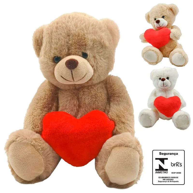 Urso De Pelúcia Coração 20cm em Poliéster Multiart SORTIDOS