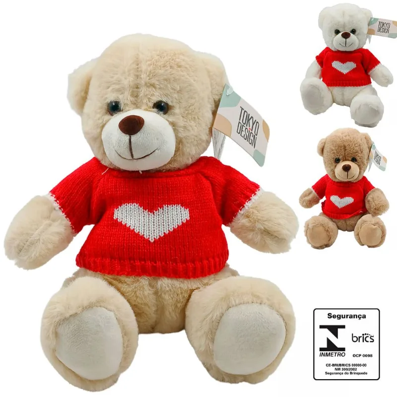 Urso De Pelúcia C/ Suéter 20cm em Poliéster Multiart SORTIDOS