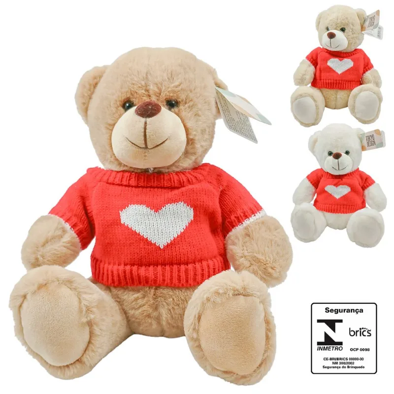 Urso De Pelúcia C/ Suéter 24cm em Poliéster Multiart-Sortido