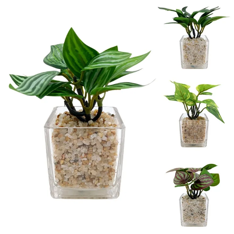 Vaso C/Planta Artificial 9x5cm em Vidro Multiart - LC