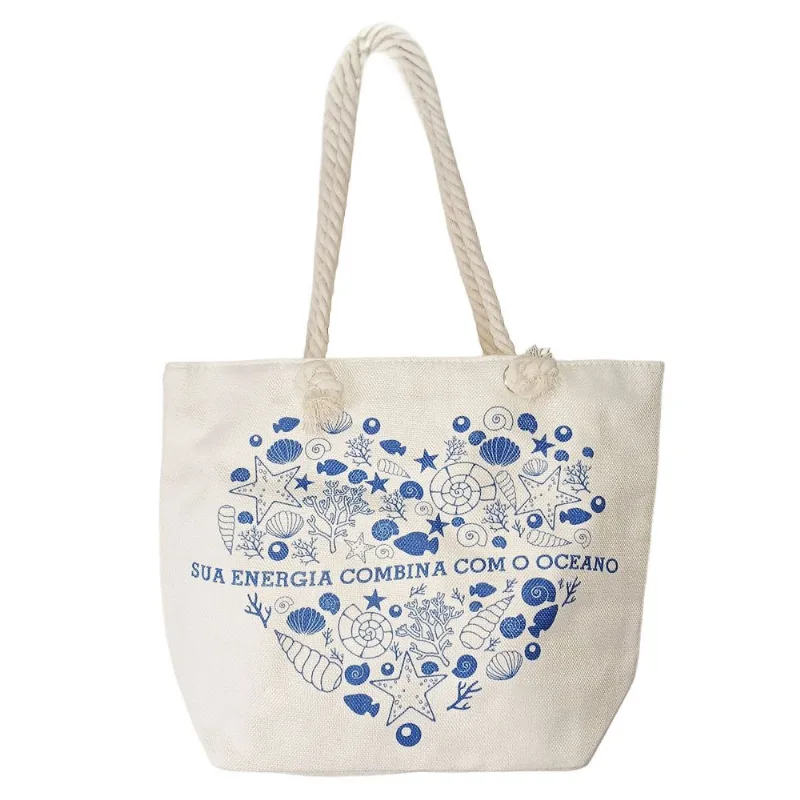 Bolsa de Praia Juta Crua 45x15cm em Poliester Multiart-Branco - LC