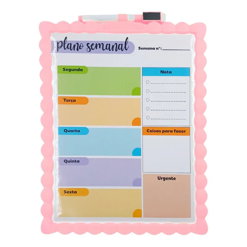Quadro Planner Tarefas de Hoje 28x21cm em Plastico Multiart-Rosa - LC