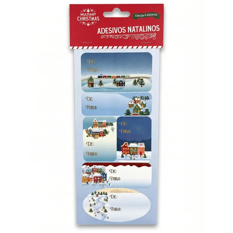 Cartela com 6 Adesivos Natalinos "De/Para" - Multiart Christmas UNICA