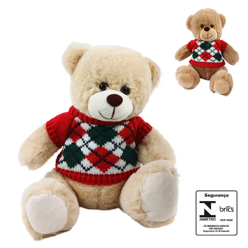 Urso Natalino C/ Suetér 20cm em Poliéster Multiart - LC