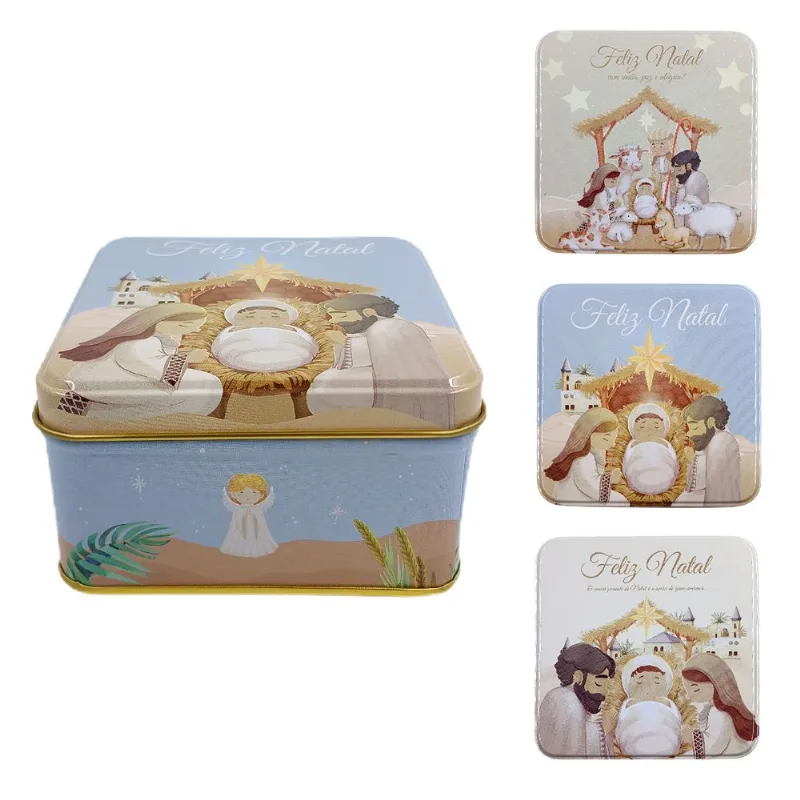 Lata Natalina Decorativa Feliz Natal 11x11x5,9cm em Metal Multiart
