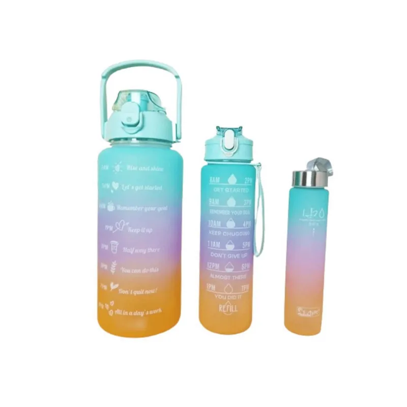 Kit 3 Garrafas Alça Agua Canudo Adesivo Academia Motivaciona