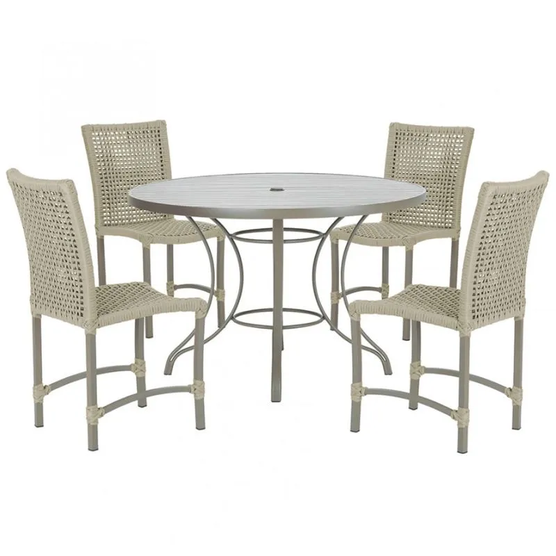 Mesa Ascoli 100 Cm com 4 Cadeiras Cannes de Alumínio, Pintura Fendi e Trama Tela de Corda Náutica