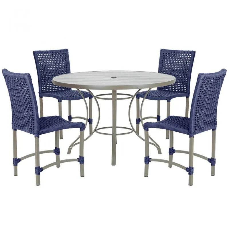 Mesa Ascoli 100 Cm com 4 Cadeiras Cannes de Alumínio, Pintura Fendi e Trama Tela de Corda Náutica