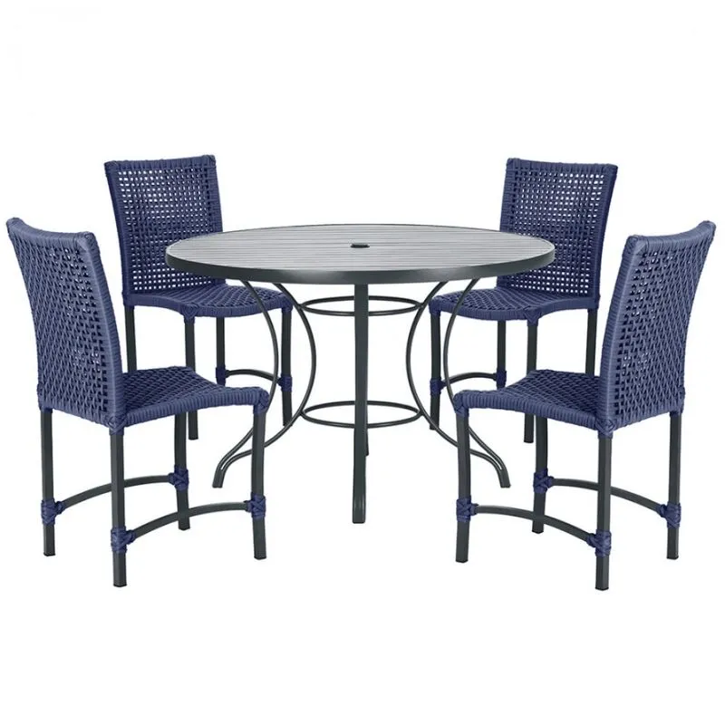 Mesa Ascoli 100 Cm com 4 Cadeiras Cannes de Alumínio, Pintura Preta e Trama Tela de Corda Náutica