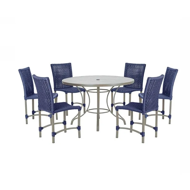 Mesa Ascoli 120 Cm Com 6 Cadeiras Cannes de Alumínio, Pintura Fendi e Trama Tela de Corda Náutica