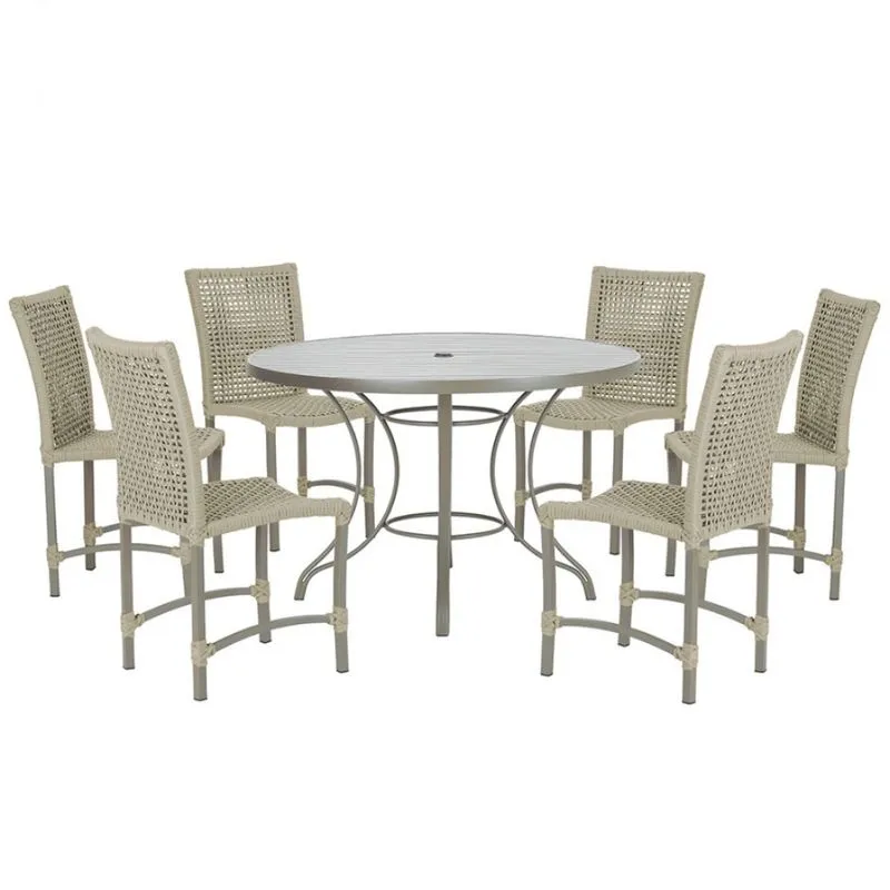 Mesa Ascoli 120 Cm Com 6 Cadeiras Cannes de Alumínio, Pintura Fendi e Trama Tela de Corda Náutica