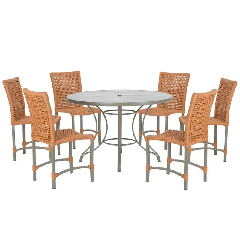 Mesa Ascoli 120 Cm Com 6 Cadeiras Cannes de Alumínio, Pintura Fendi e Trama Tela de Corda Náutica