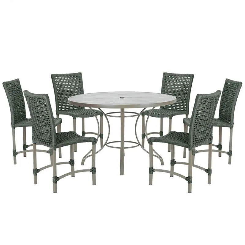 Mesa Ascoli 120 Cm Com 6 Cadeiras Cannes de Alumínio, Pintura Fendi e Trama Tela de Corda Náutica