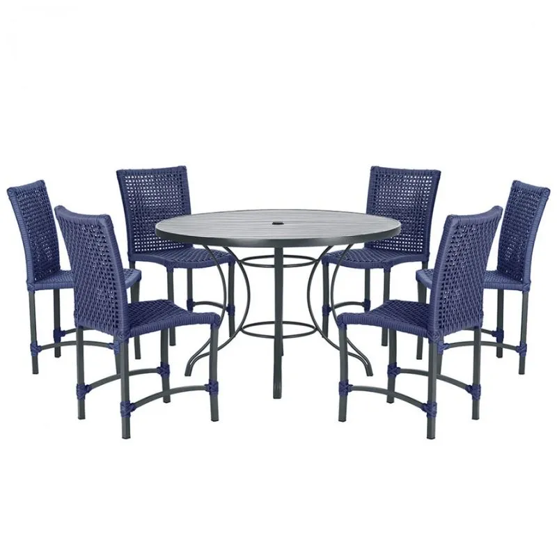 Mesa Ascoli 120 Cm com 6 Cadeiras Cannes de Alumínio, Pintura Preta e Trama Tela de Corda Náutica