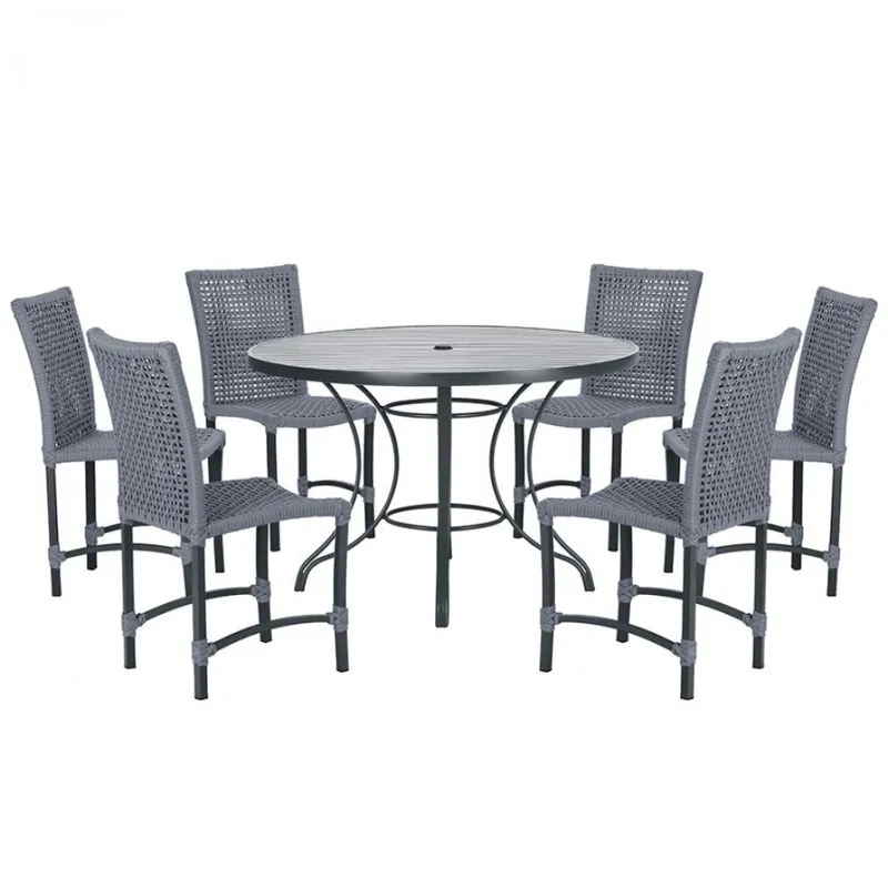 Mesa Ascoli 120 Cm com 6 Cadeiras Cannes de Alumínio, Pintura Preta e Trama Tela de Corda Náutica