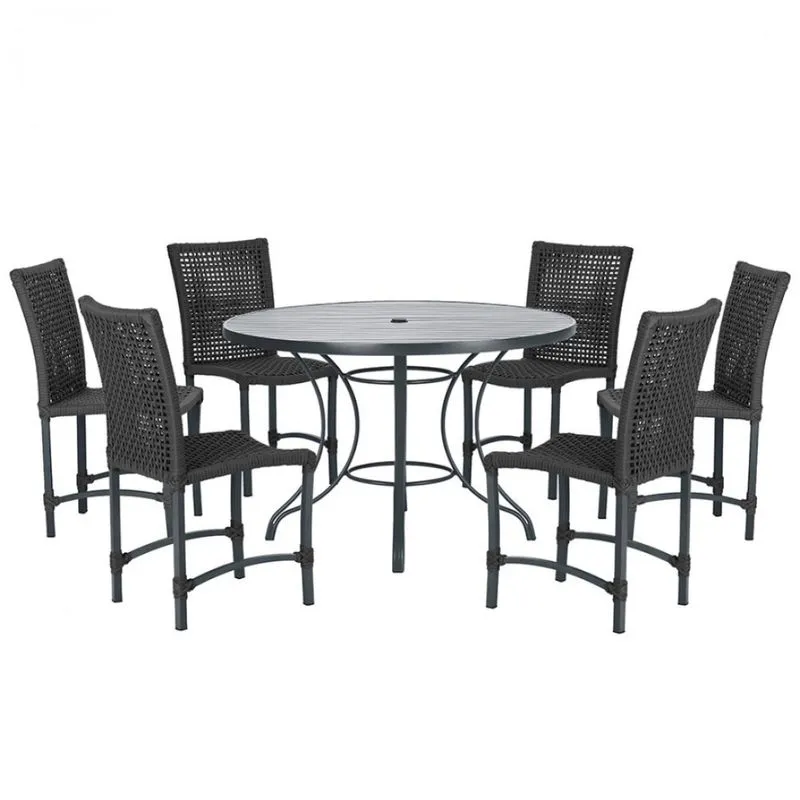 Mesa Ascoli 120 Cm com 6 Cadeiras Cannes de Alumínio, Pintura Preta e Trama Tela de Corda Náutica