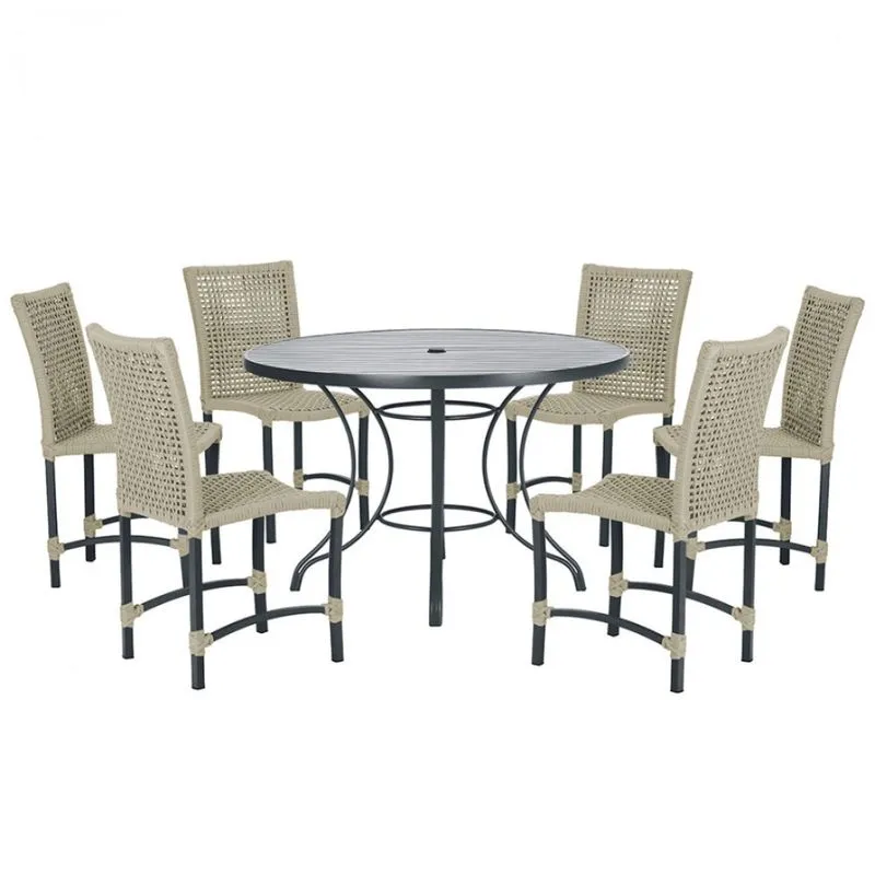 Mesa Ascoli 120 Cm com 6 Cadeiras Cannes de Alumínio, Pintura Preta e Trama Tela de Corda Náutica