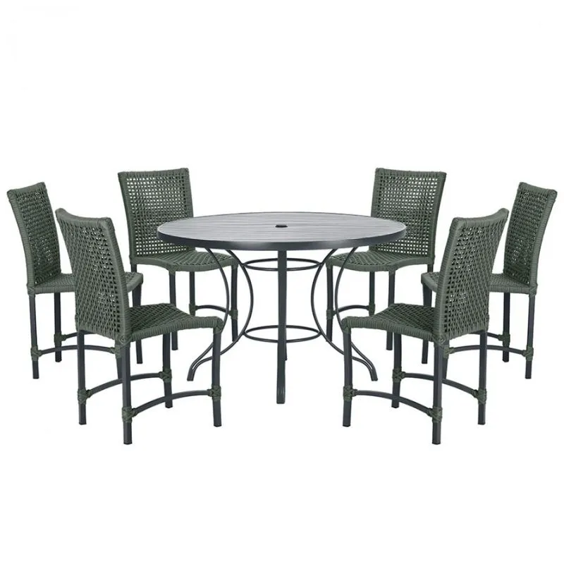 Mesa Ascoli 120 Cm com 6 Cadeiras Cannes de Alumínio, Pintura Preta e Trama Tela de Corda Náutica
