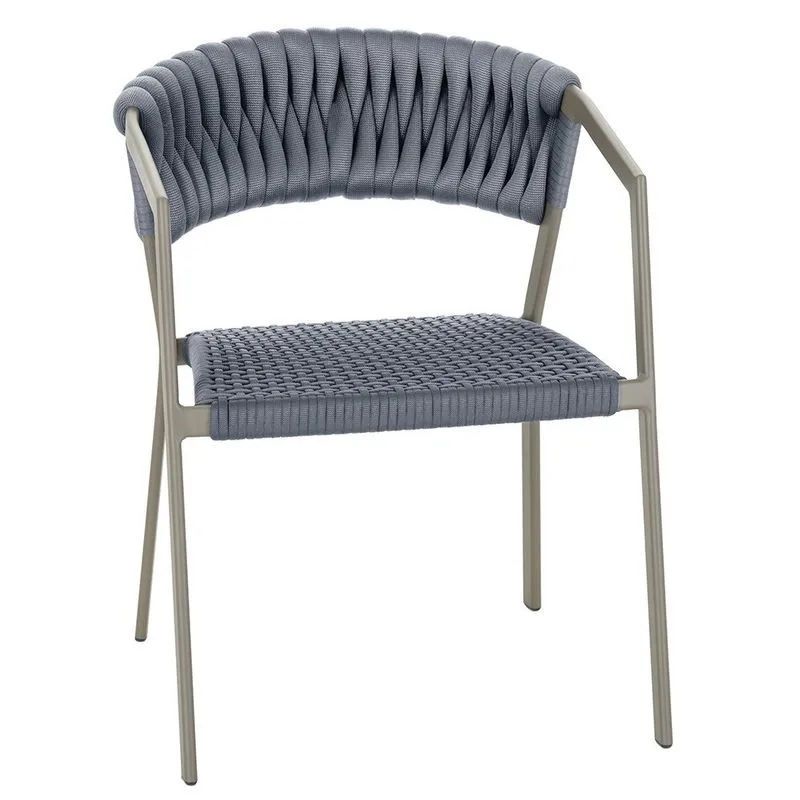 Cadeira Atenas Tricô Náutico e Alumínio com Proteção uv para Varanda, Cozinha, Área, Jardim - Pintura Fendi