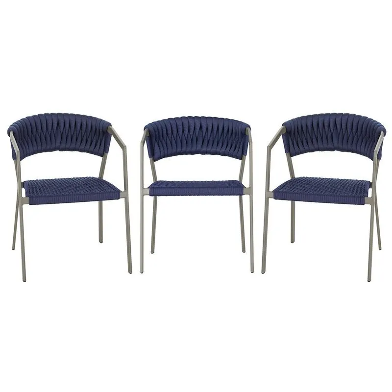 3 Cadeiras Atenas Tricô Náutico e Alumínio com Proteção uv para Varanda, Cozinha, Área, Jardim - Pintura Fendi