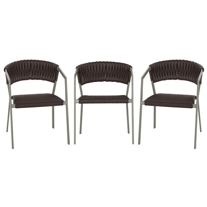 3 Cadeiras Atenas Tricô Náutico e Alumínio com Proteção uv para Varanda, Cozinha, Área, Jardim - Pintura Fendi