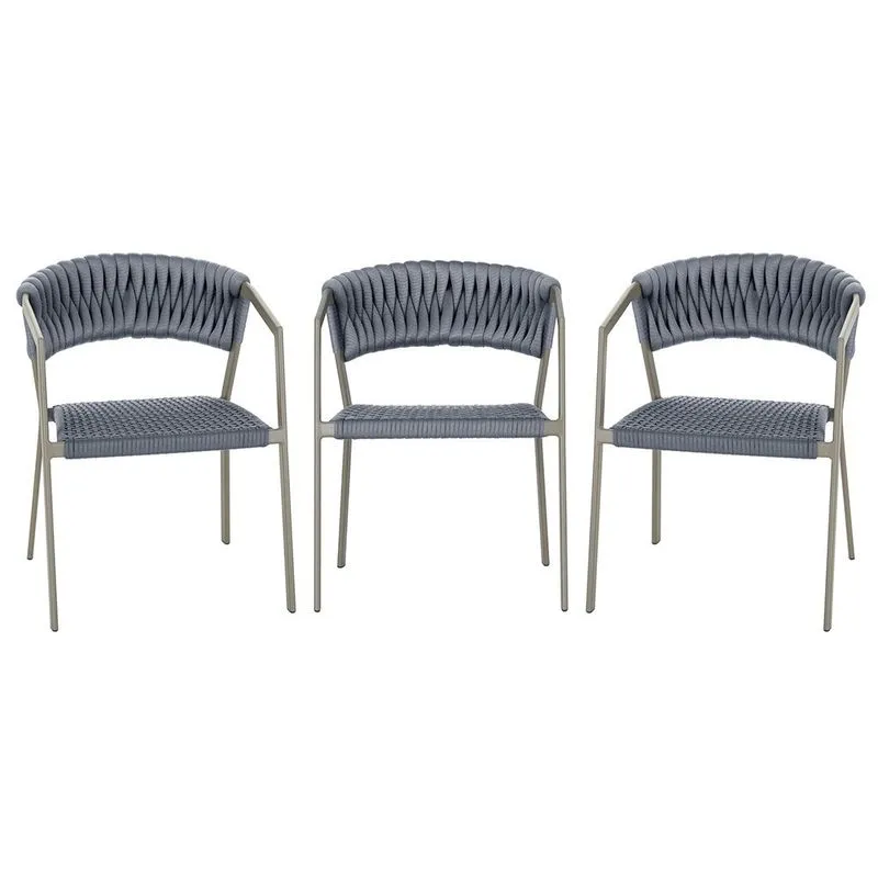 3 Cadeiras Atenas Tricô Náutico e Alumínio com Proteção uv para Varanda, Cozinha, Área, Jardim - Pintura Fendi
