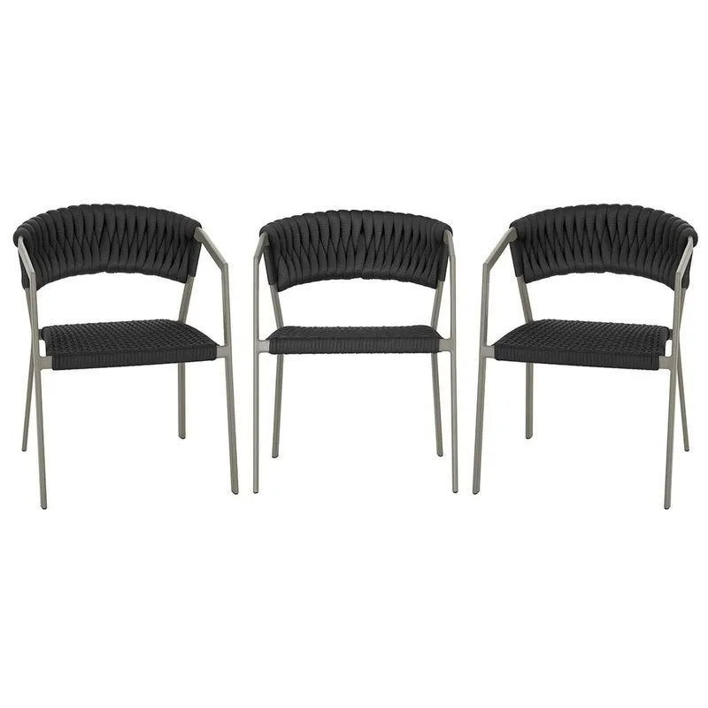 3 Cadeiras Atenas Tricô Náutico e Alumínio com Proteção uv para Varanda, Cozinha, Área, Jardim - Pintura Fendi