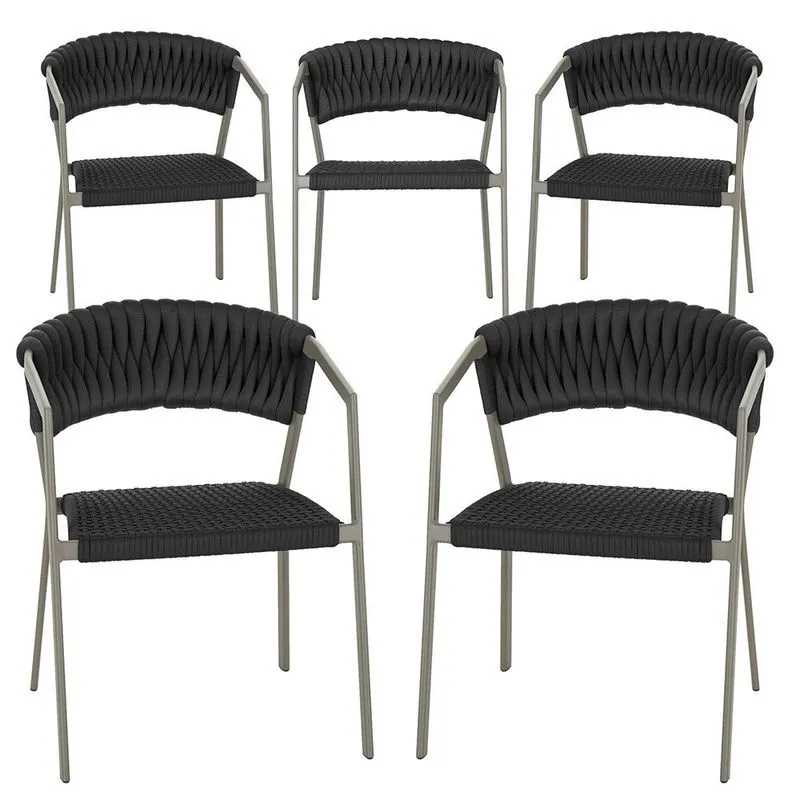 5 Cadeiras Atenas Tricô Náutico e Alumínio com Proteção uv para Varanda, Cozinha, Área, Jardim - Pintura Fendi