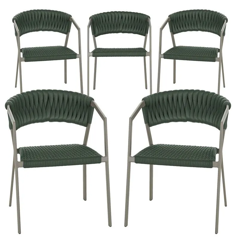 5 Cadeiras Atenas Tricô Náutico e Alumínio com Proteção uv para Varanda, Cozinha, Área, Jardim - Pintura Fendi
