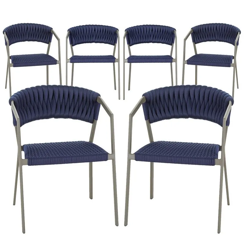 6 Cadeiras Atenas Tricô Náutico e Alumínio com Proteção uv para Varanda, Cozinha, Área, Jardim - Pintura Fendi