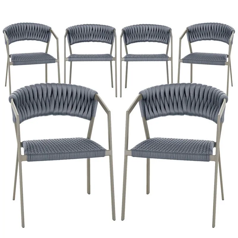 6 Cadeiras Atenas Tricô Náutico e Alumínio com Proteção uv para Varanda, Cozinha, Área, Jardim - Pintura Fendi