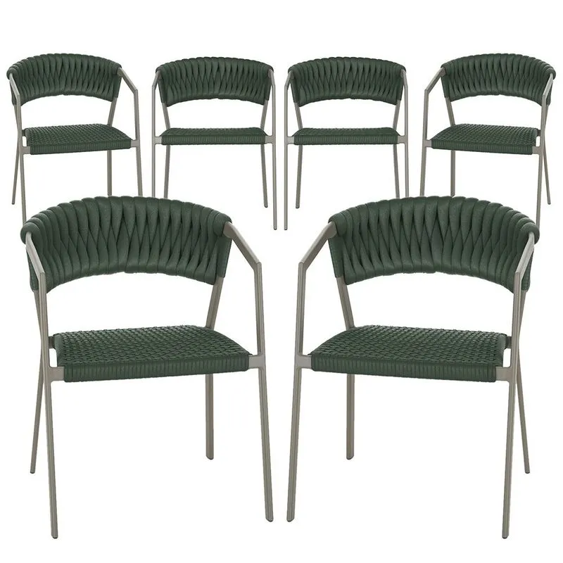 6 Cadeiras Atenas Tricô Náutico e Alumínio com Proteção uv para Varanda, Cozinha, Área, Jardim - Pintura Fendi