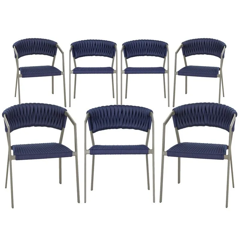 7 Cadeiras Atenas Tricô Náutico e Alumínio com Proteção uv para Varanda, Cozinha, Área, Jardim - Pintura Fendi