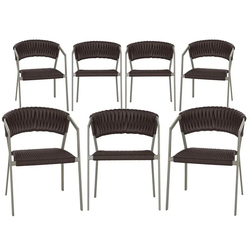 7 Cadeiras Atenas Tricô Náutico e Alumínio com Proteção uv para Varanda, Cozinha, Área, Jardim - Pintura Fendi