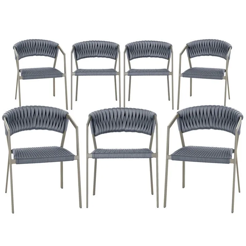 7 Cadeiras Atenas Tricô Náutico e Alumínio com Proteção uv para Varanda, Cozinha, Área, Jardim - Pintura Fendi