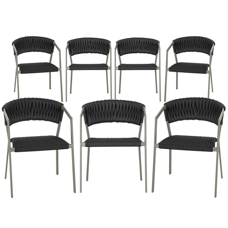 7 Cadeiras Atenas Tricô Náutico e Alumínio com Proteção uv para Varanda, Cozinha, Área, Jardim - Pintura Fendi