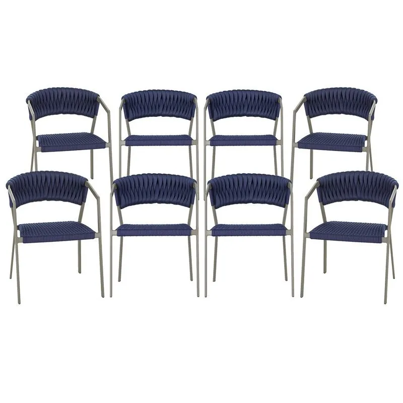 8 Cadeiras Atenas Tricô Náutico e Alumínio com Proteção uv para Varanda, Cozinha, Área, Jardim - Pintura Fendi