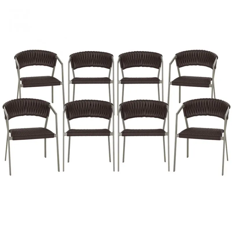 8 Cadeiras Atenas Tricô Náutico e Alumínio com Proteção uv para Varanda, Cozinha, Área, Jardim - Pintura Fendi