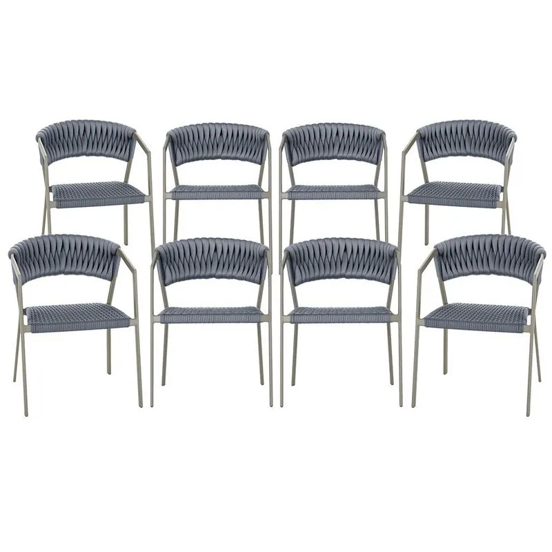 8 Cadeiras Atenas Tricô Náutico e Alumínio com Proteção uv para Varanda, Cozinha, Área, Jardim - Pintura Fendi