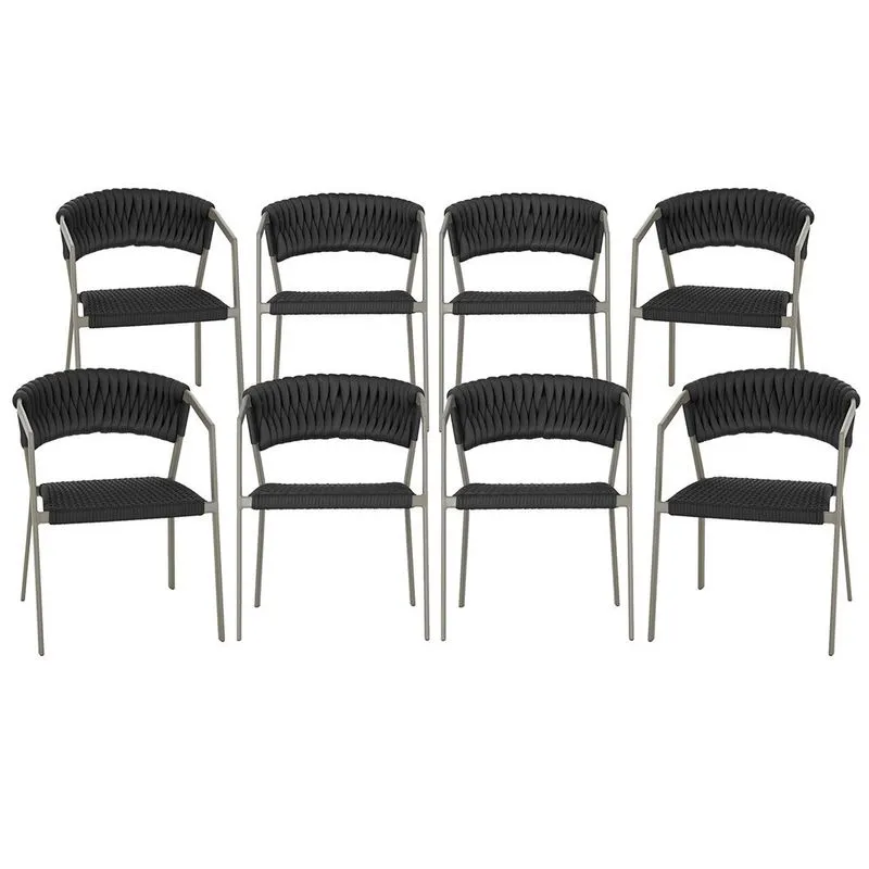 8 Cadeiras Atenas Tricô Náutico e Alumínio com Proteção uv para Varanda, Cozinha, Área, Jardim - Pintura Fendi