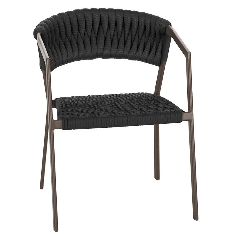 Cadeira Atenas Tricô Náutico e Alumínio com Proteção uv para Varanda, Cozinha, Área, Jardim - Pintura Marrom