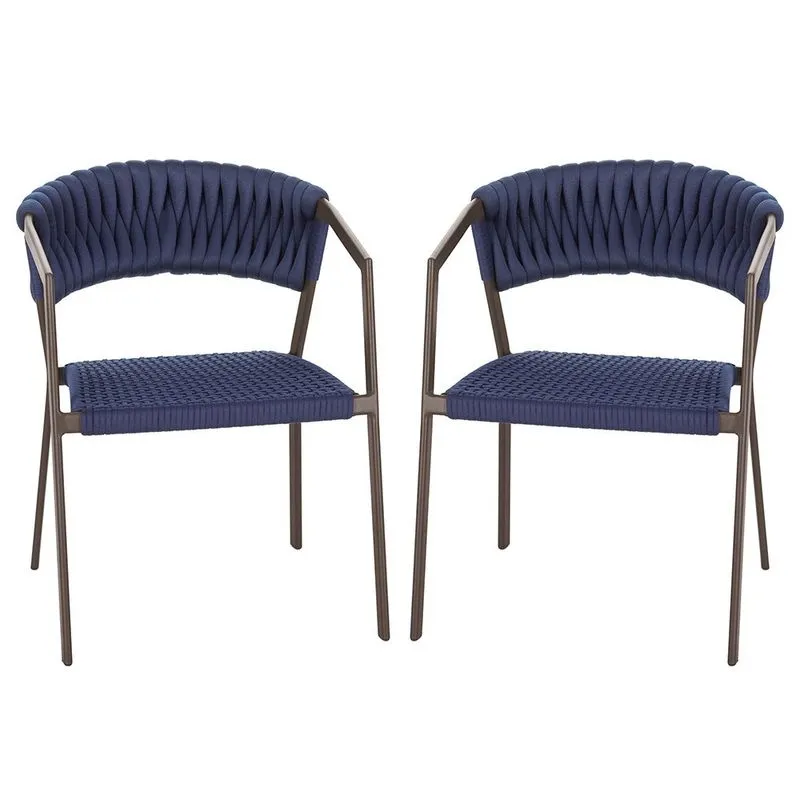 2 Cadeiras Atenas Tricô Náutico e Alumínio com Proteção uv para Varanda, Cozinha, Área, Jardim - Pintura Marrom