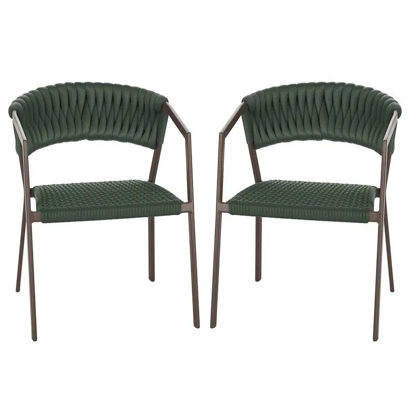 2 Cadeiras Atenas Tricô Náutico e Alumínio com Proteção uv para Varanda, Cozinha, Área, Jardim - Pintura Marrom