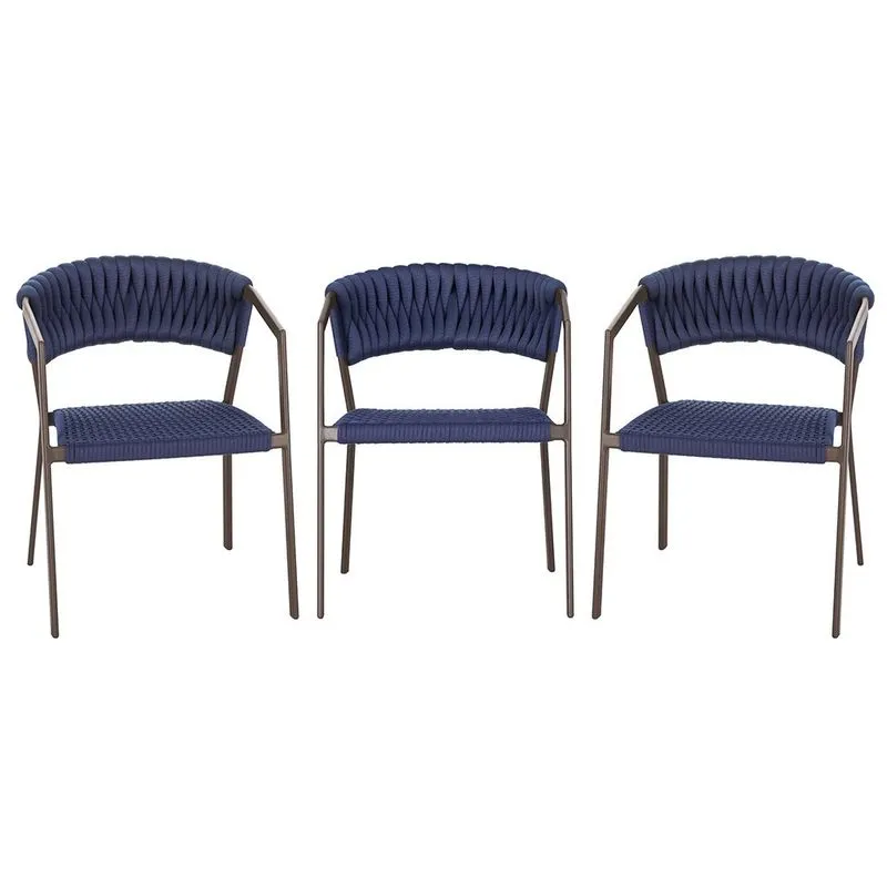 3 Cadeiras Atenas Tricô Náutico e Alumínio com Proteção uv para Varanda, Cozinha, Área, Jardim - Pintura Marrom